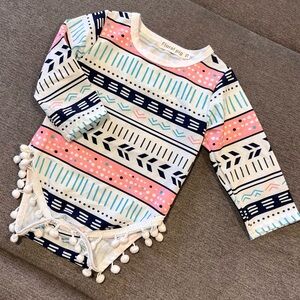 Floral Pig Tribal Print Pom Pom Bodysuit Baby Girl 12-18M